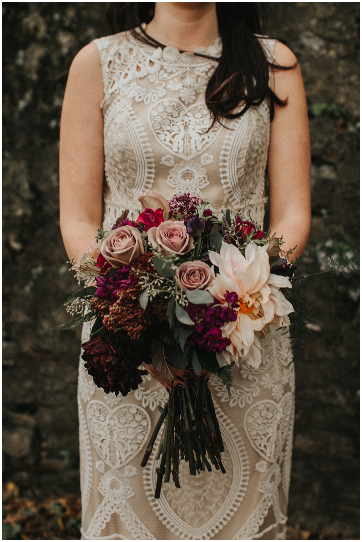 bhldn bride, Roane Gown, jewel toned bridal bouquet