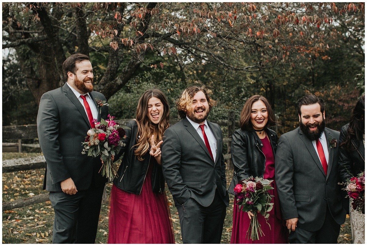 bridal party in leather jackets, biker babe bride