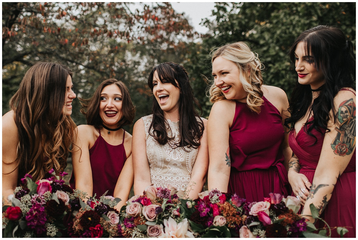 mauve, purple, jewel toned bridesmaids dressed, bhldn