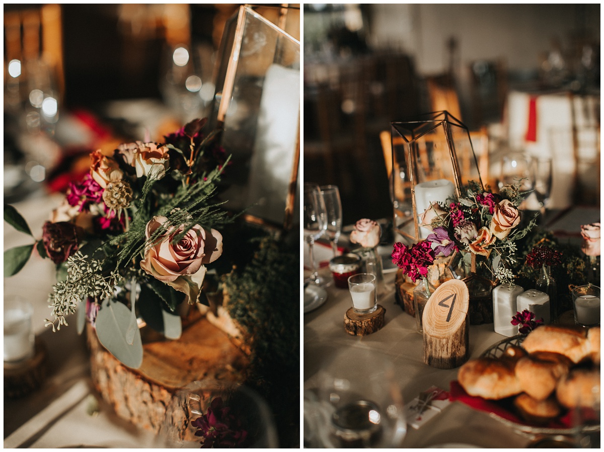 faye and renee floral centerpieces, rustic wood stump centerpiece