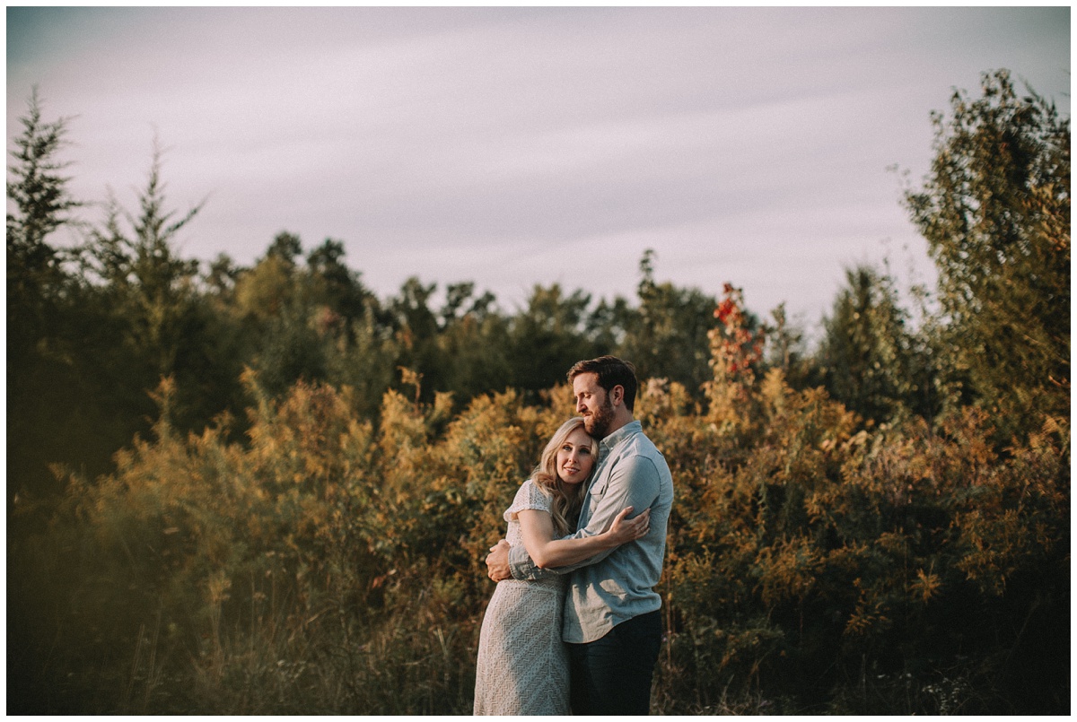 fall sunset engagement photos in woods