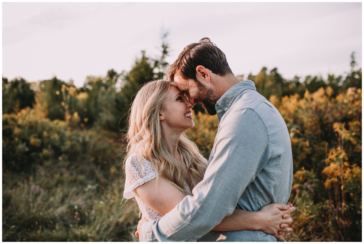 fall sunset engagement photos in woods