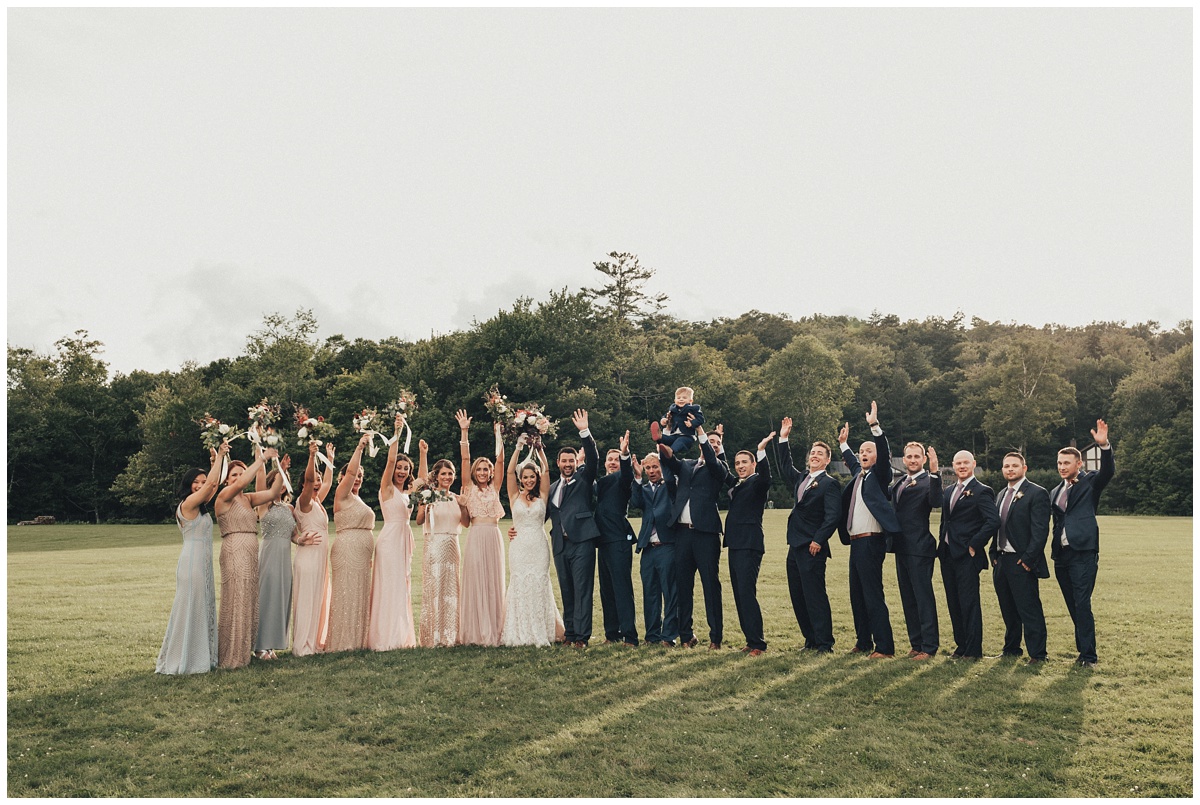 gray and pink blush wedding party 