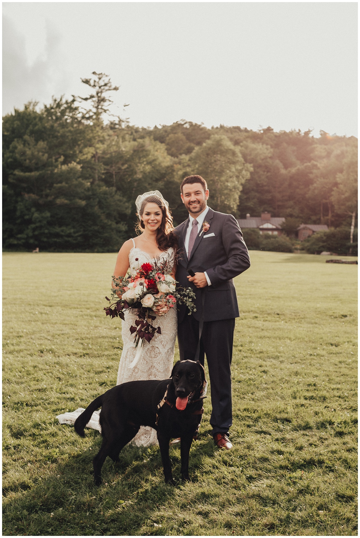 bride and groom and dog portrait