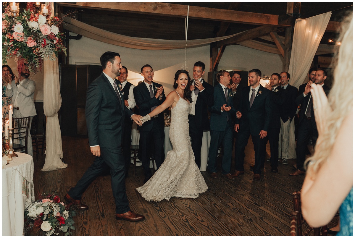 modern barn wedding reception first dance