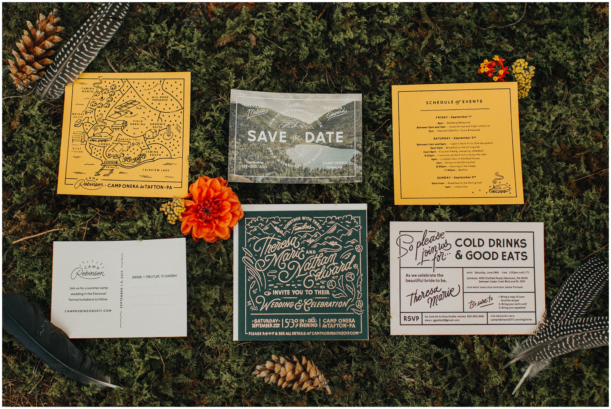 camp wedding invitations, forest wedding invites, campground wedding