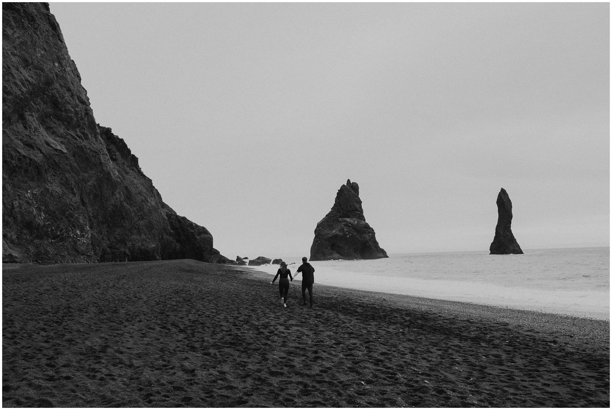 epic black sand beach Reynisfjara engagement photo 