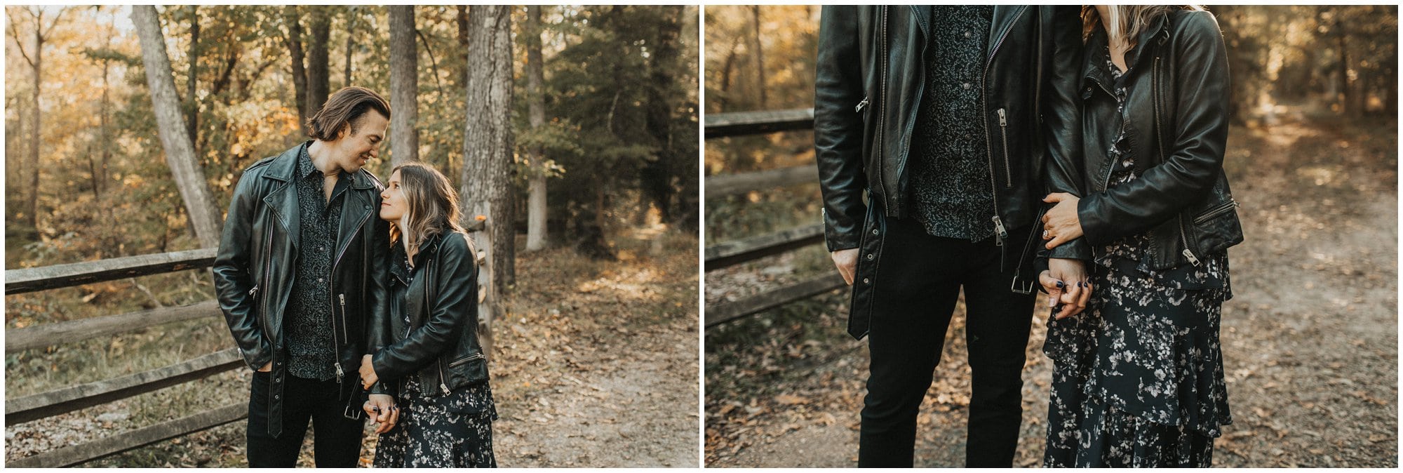 cool hipster engagement session, leather jacket bride, couple in leather jacket 