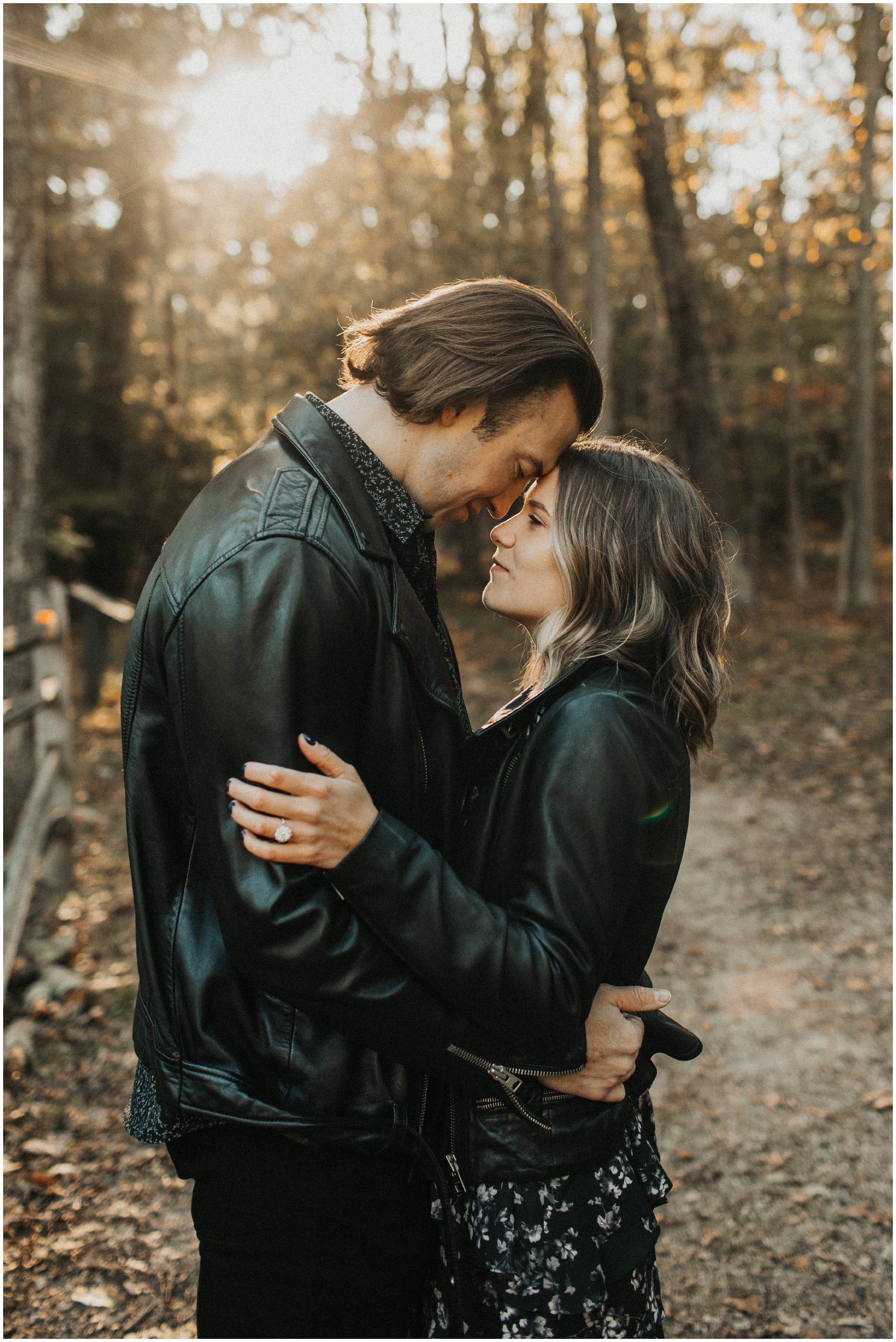 cool hipster engagement session, leather jacket bride, couple in leather jackets, 