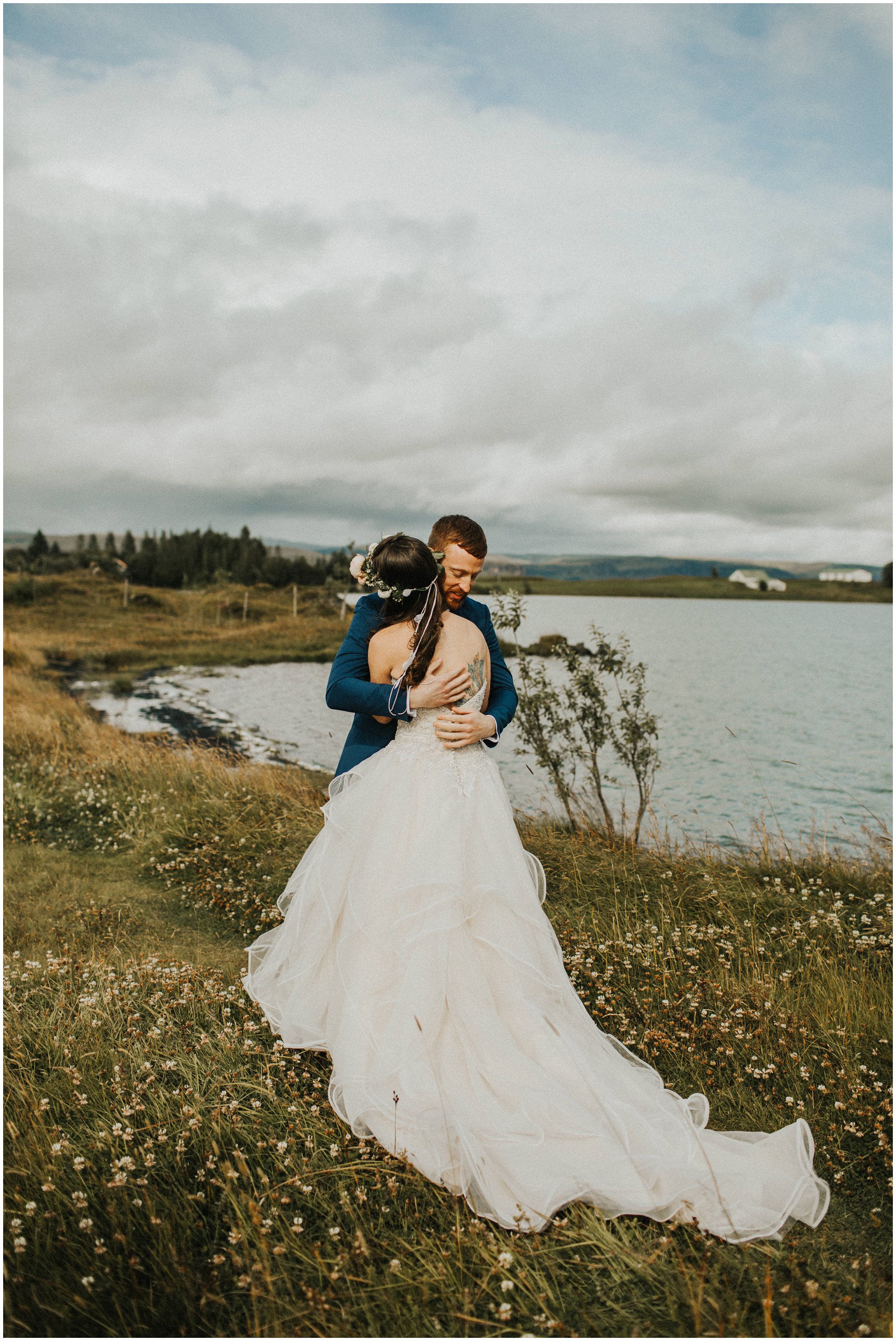 boho bride and groom first look iceland elopement