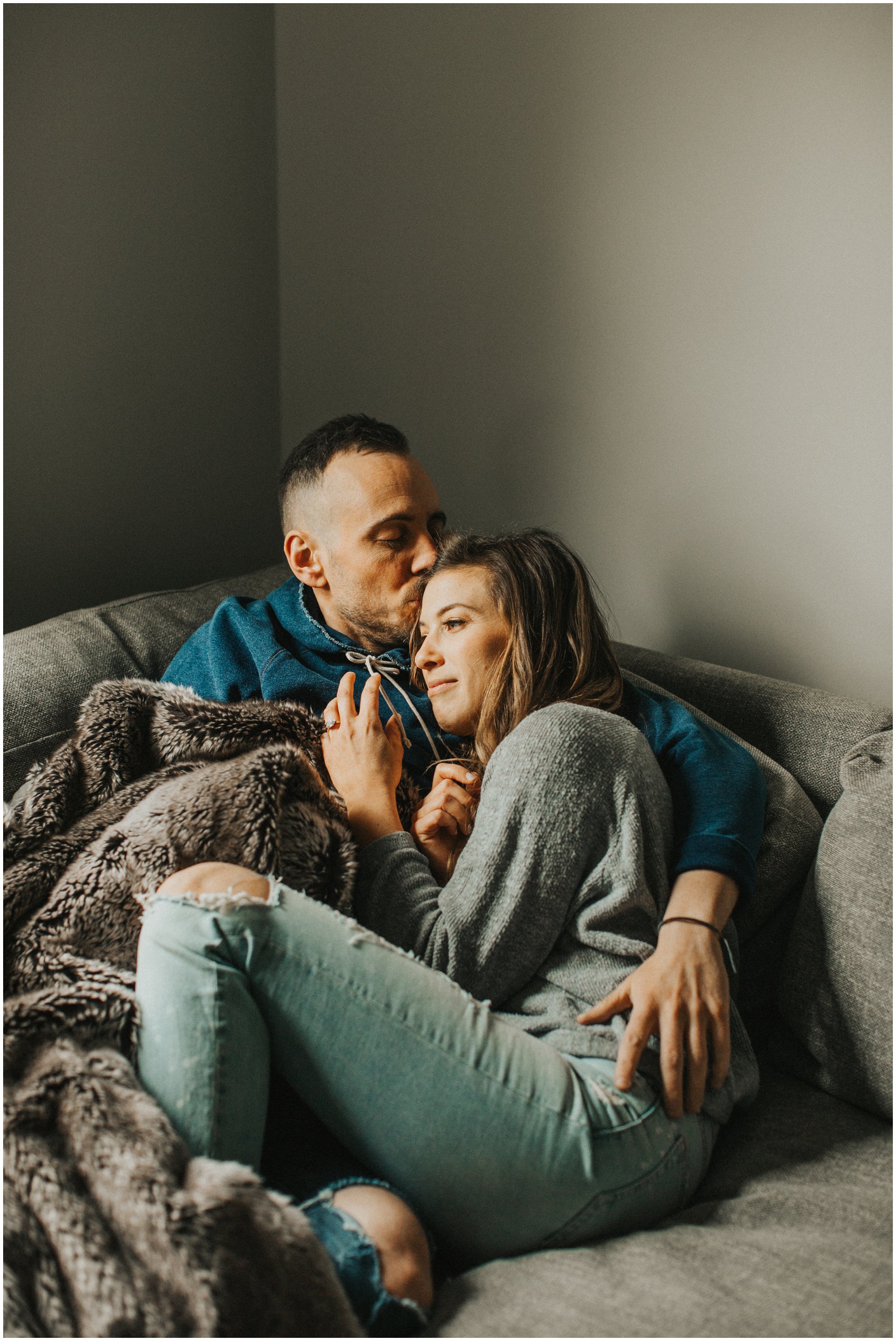 intimate engagement photos at home