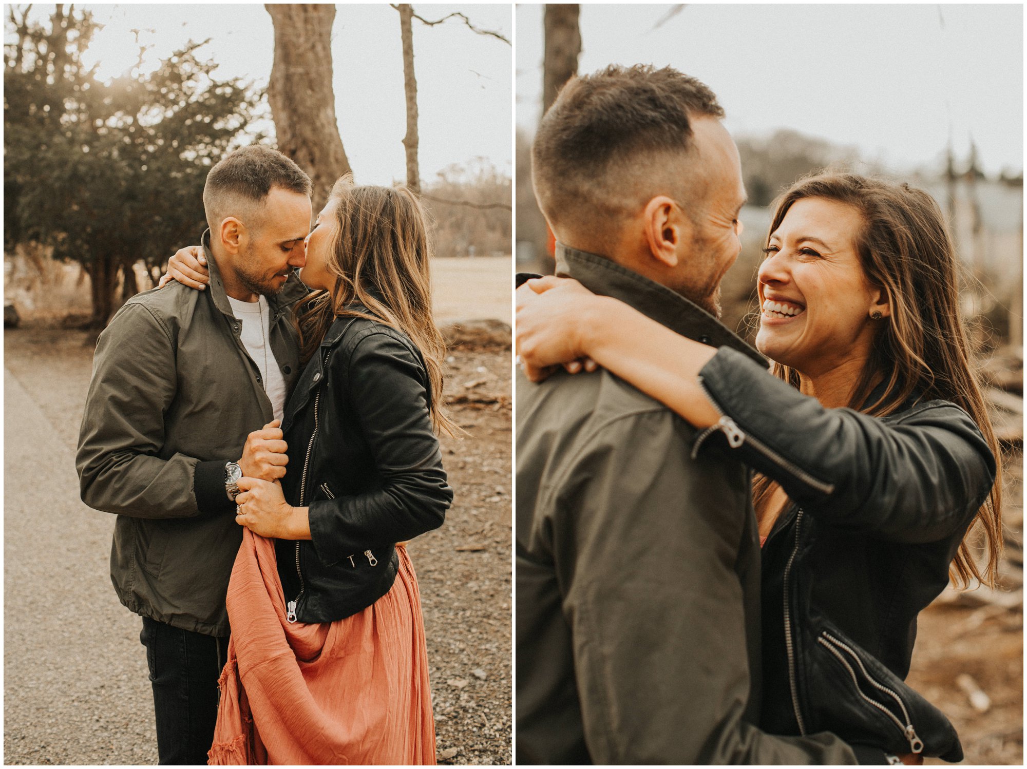 romantic vintage fun candid spring engagement photography in field 