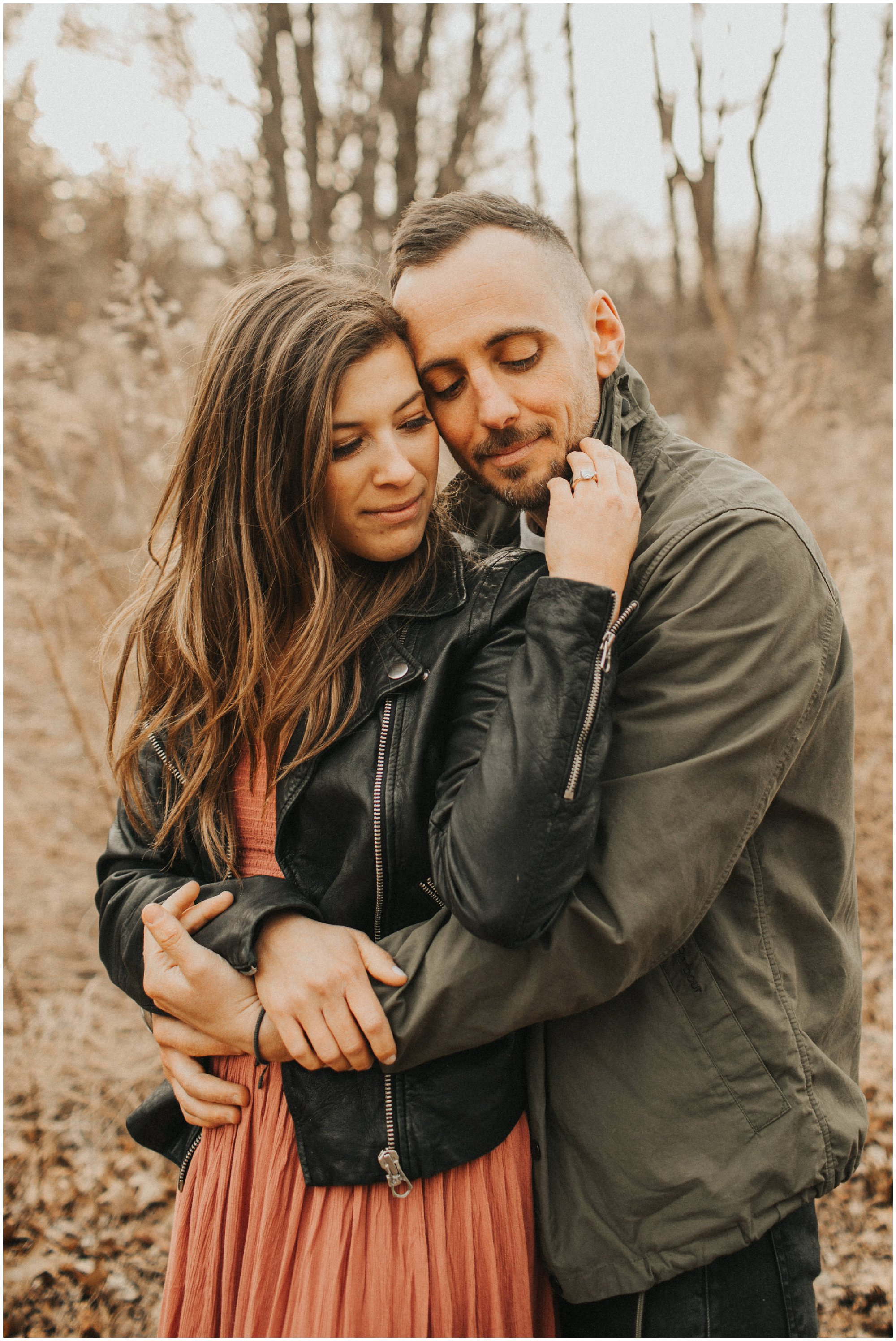 romantic vintage fun candid spring engagement photography in field 