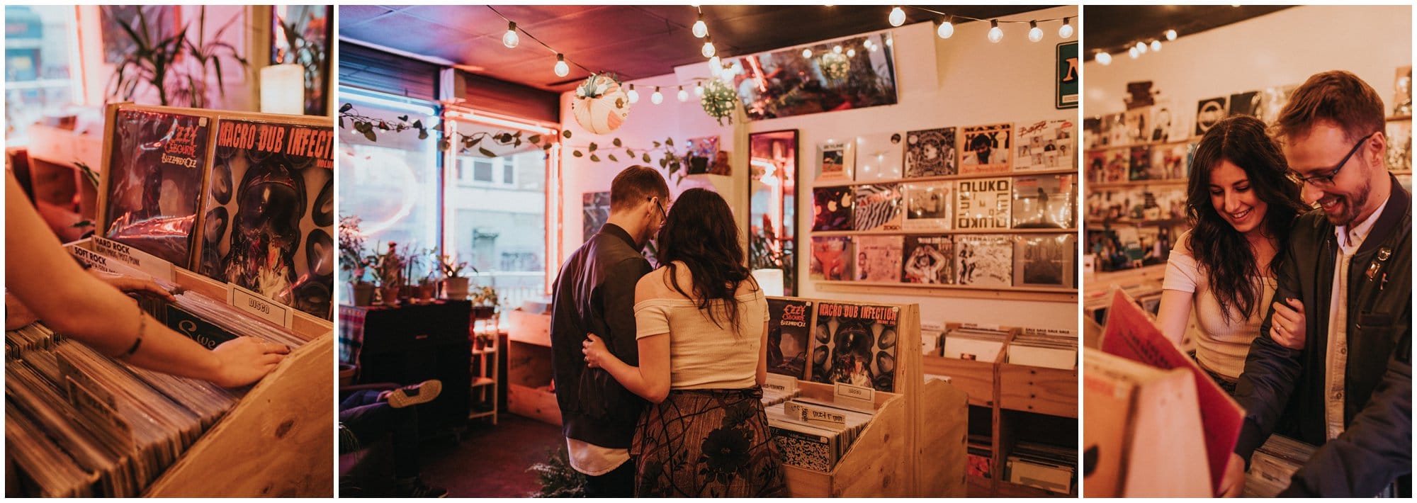 indie cool engagement photo win record shop in brooklyn new york