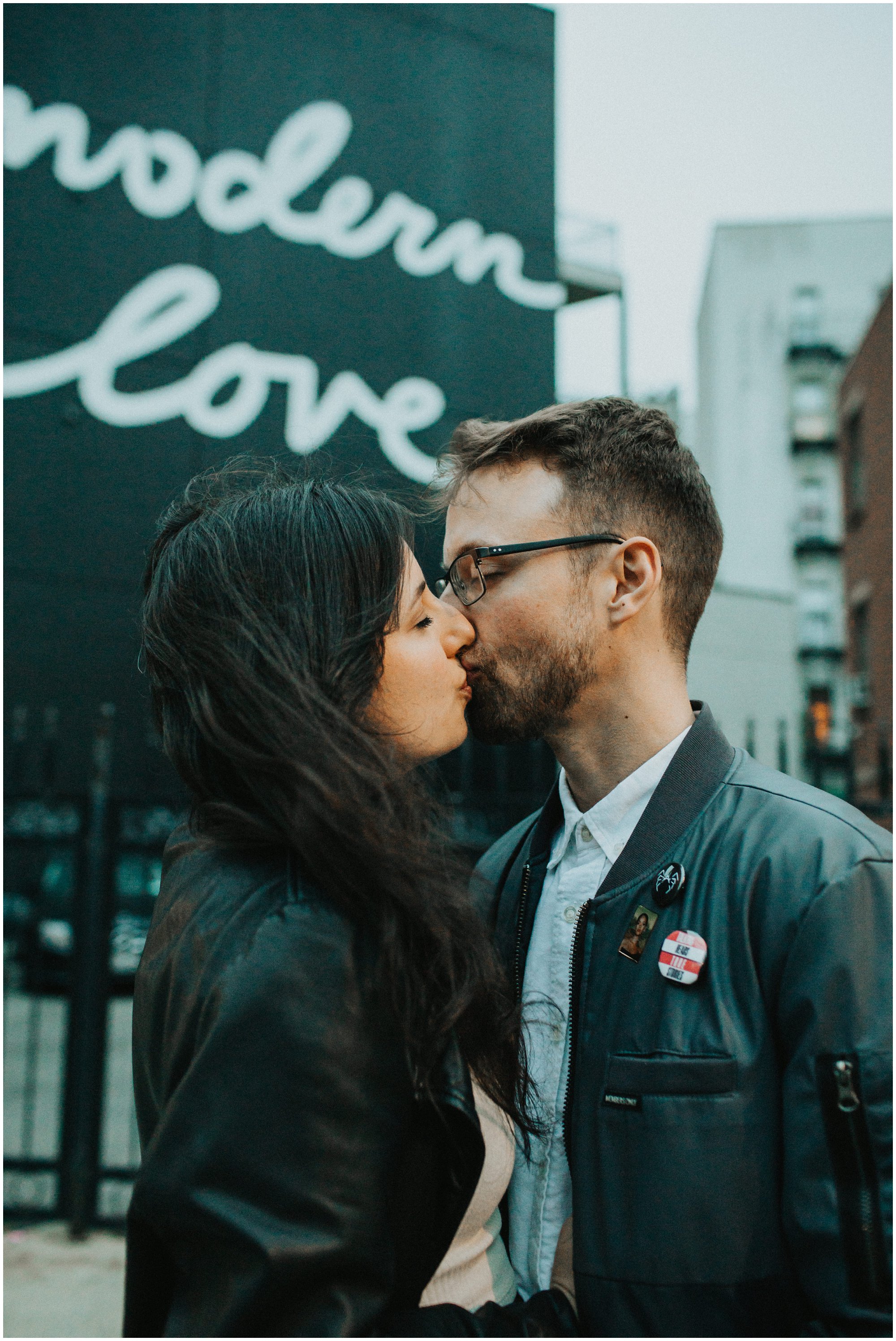 modern love vegan brooklyn engagement photo